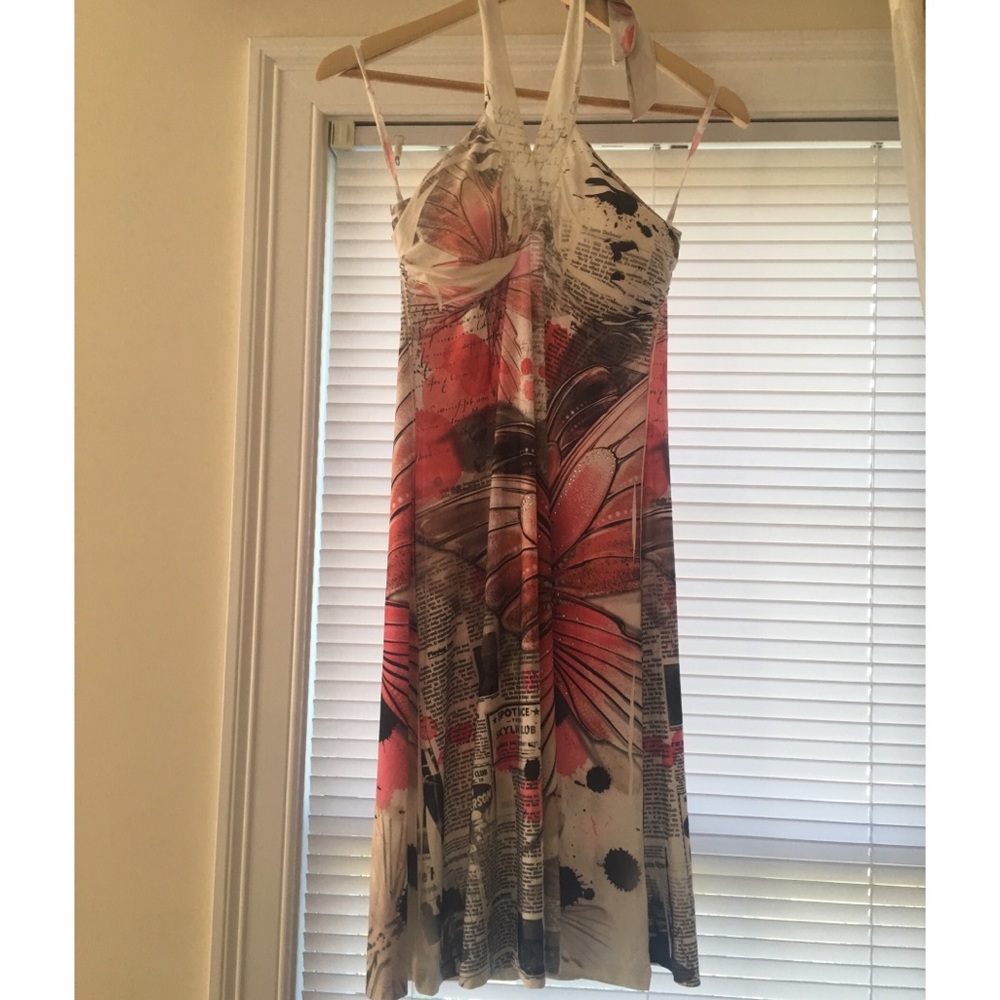 Newspaper Print Halter Dress
